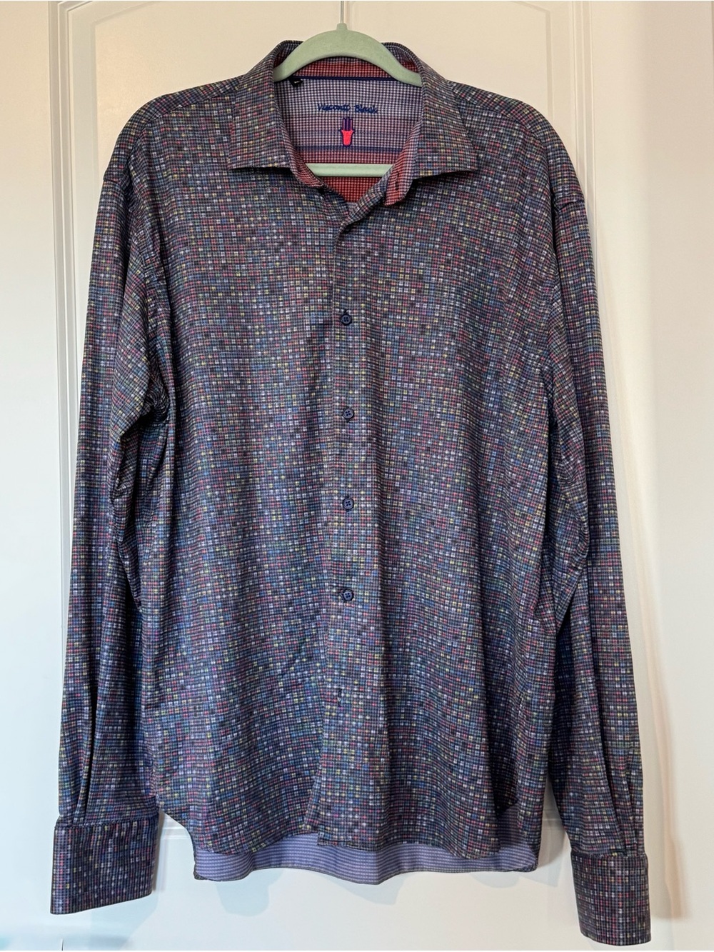 Luchiano Visconti Black Micro Check Button-Down Shirt – Contrast Cuffs